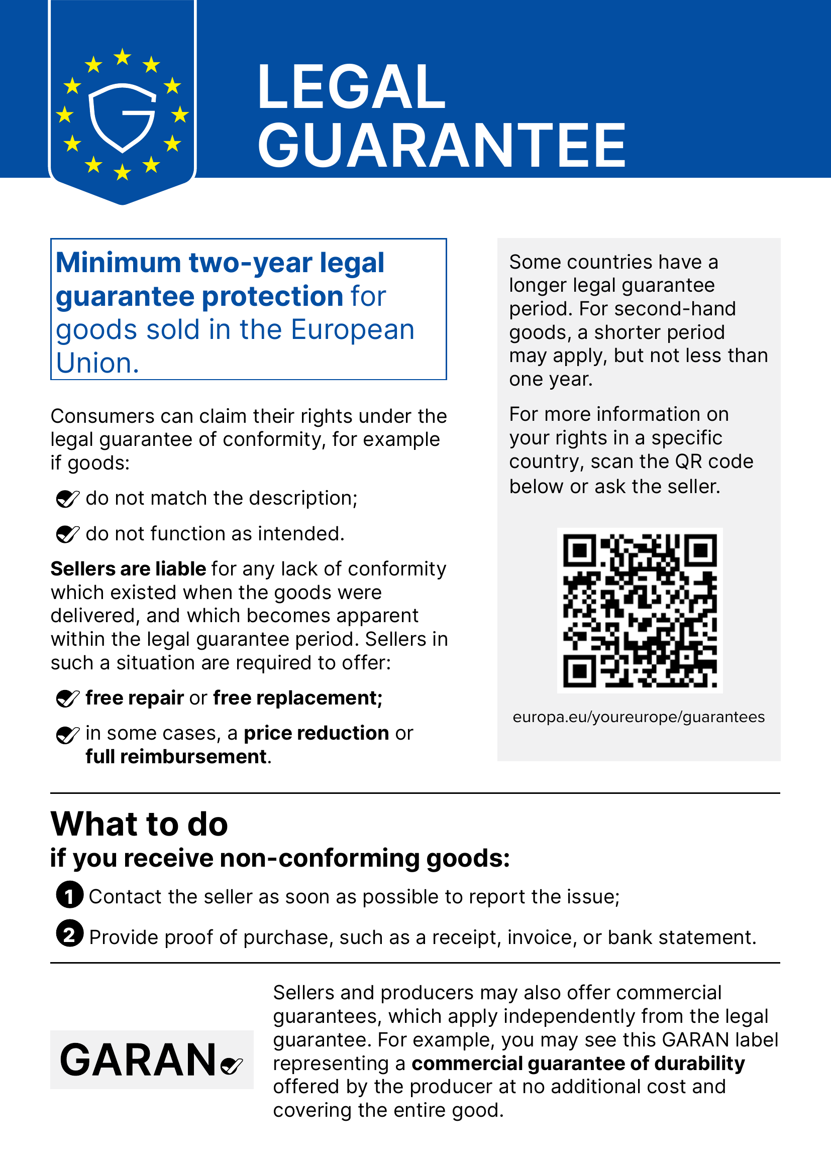 Official EU Note: Legal warranty. The full text is available below.