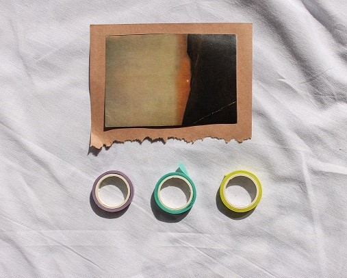 Detach tape from paper and cardboard carefully