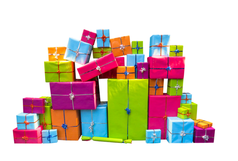 Packing children’s gifts: light boxes, paper motifs and several parts