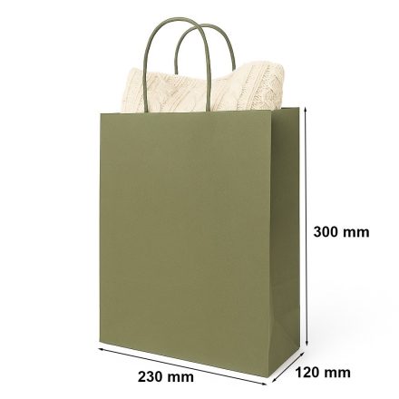 Paper bag 230x120x300 mm Khaki Green toned - gift