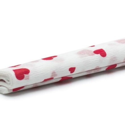Decorative wrinkle paper 50x200 cm white in red hearts