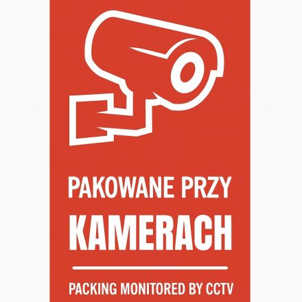 Warning stickers PAKOWANE PRZY KAMERACH 100x50 mm, 100 pcs