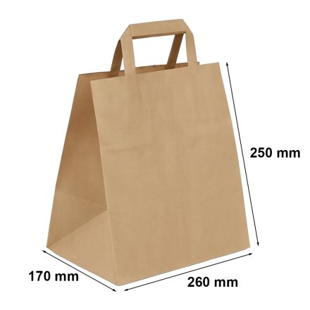 Paper bag brown kraft 260x170x250 mm with flat handle