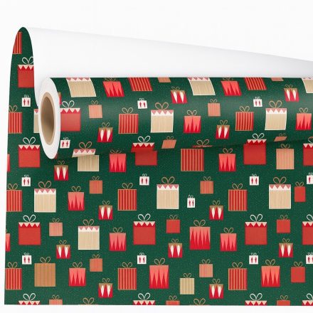 Green ornament paper with gift theme for packing 0,69x50 m