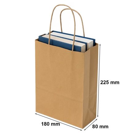 Paper bag brown smooth with twisting handle 180x80x225 mm