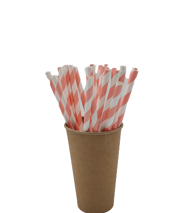 Biodegradable paper straws in pink stripes 8x210 mm 250 pc