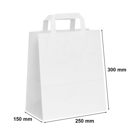 White paper bag smooth 250x150x300 with flat grip for shopping