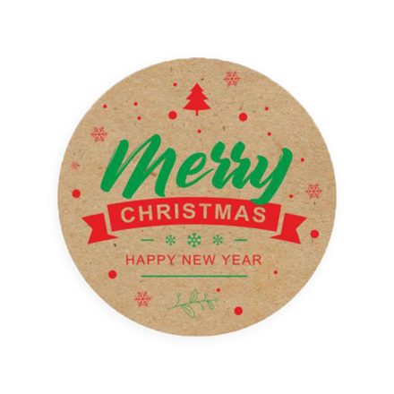 Kraft round stickers 35 mm Merry Christmas Happy New Year 200 pc