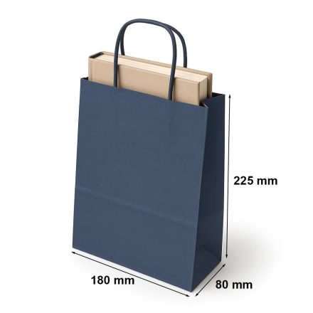 Strong paper bags, navy blue 180x80x225 mm with twisting handle