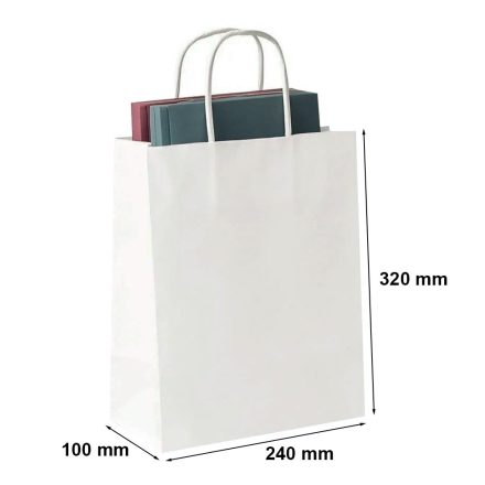 White paper gift bags 240x100x320 mm with handle 100 g/m2