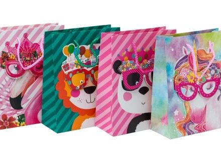 Lux A4 gift bags 26x10x32, glitter, children with glasses, 12