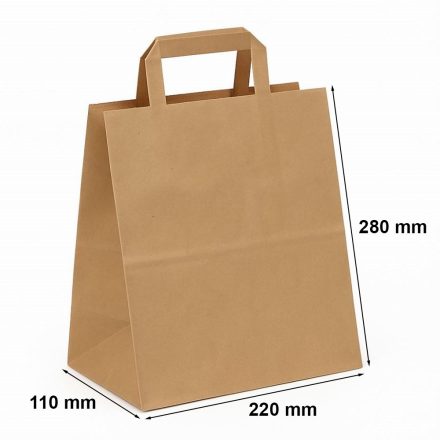 Paper bags organic brown with flat handle 220x110x280 mm