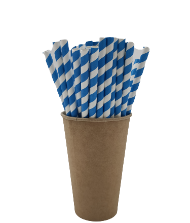 Paper straws biodegradable in blue stripes 8x210 mm 250 pc