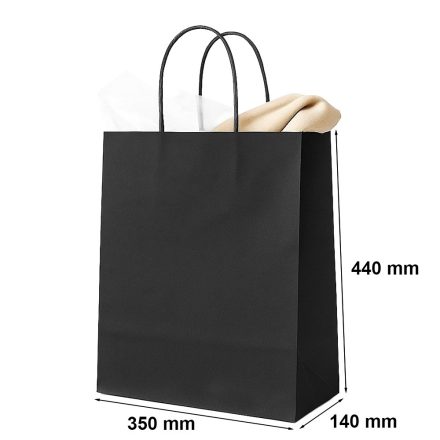 Black paper bag 350x140x440 mm 100 g/m2 with twisting handle