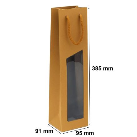 Paper bag kraft with window for wine and bottle 95x91x385 mm brown