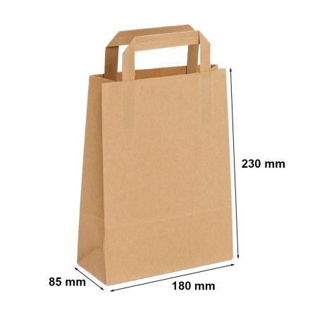 Paper bag eco smooth brown 180x85x230 mm with flat handle