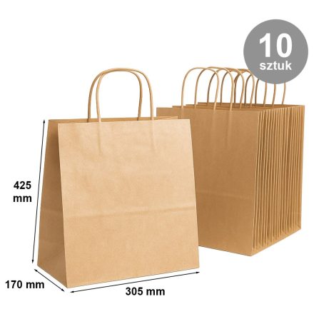 Paper bags brown smooth with handle 305x170x425 mm 10 pc