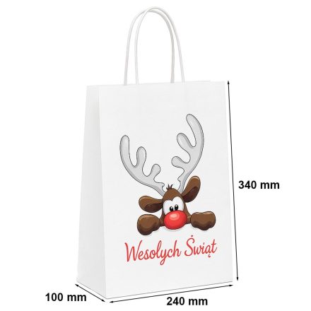 White Christmas gift bag with reindeer 240x100x340 mm