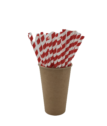 Paper straws biodegradable in red stripes 8x210 mm 250 pcs