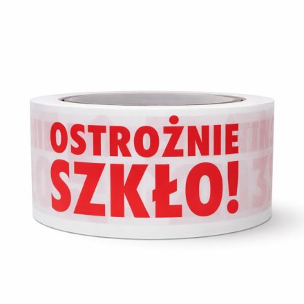 Package tape printed with TROUBLE GLASS 48 mm x 66 m white PP 28 um
