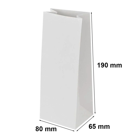 White paper bag 80x65x190 mm without handle