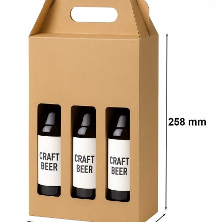 Cardboard with handle and window 210x68x258mm na 3 beer F217