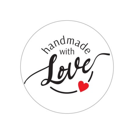 White Handmade with Love round stickers 25 mm, 200 pcs pattern 5