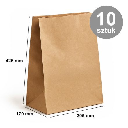 Paper bag KLOCKOWA 305x170x425 / FLOOR BROWN - Package 10 pcs