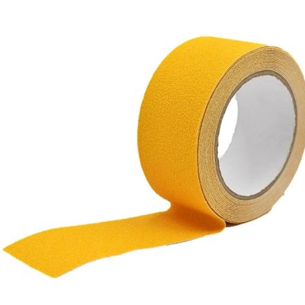 Yellow non-slip adhesive tape 50 mm x 5 m on the stairs