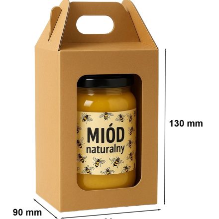 Cardboard box with window 90x90x130mm na 1 jar of honey FEFCO 217