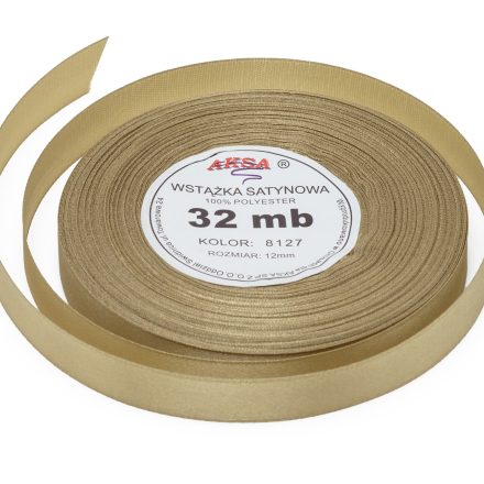 Satin ribbon ornamented gold 12 mm 32 m for decoration 8127