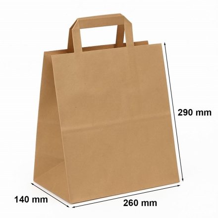 Paper bag 260x140x290 mm brown, flat handle, block bottom