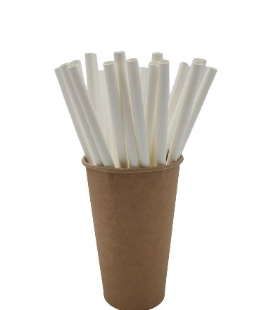 White organic paper straws 8x210 mm for beverages 250 pc