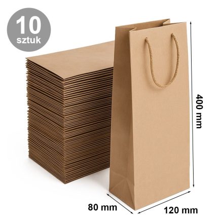 Paper bag for wine 120x80x400 mm brown with handle, 10 pcs