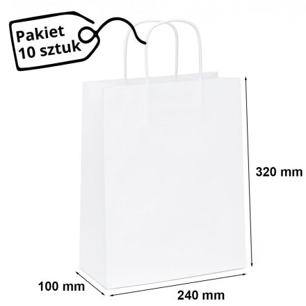 White gift paper bag 240x100x320 mm, package 10 pcs