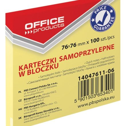 Office Products self-adhesive block 76x76 mm 100 light yellow card