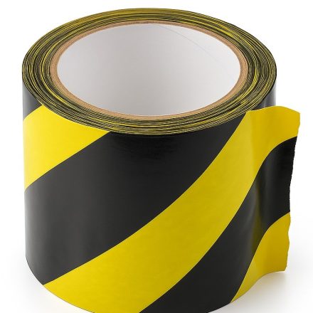 Yellow-black warning tape PVC 100 mm x 33 m adhesive BHP