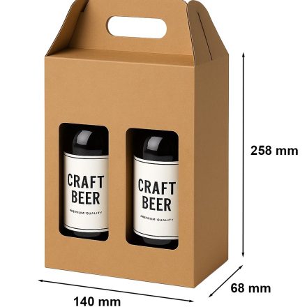 Cardboard box with window and handle 140x68x258mm na 2 beer F217