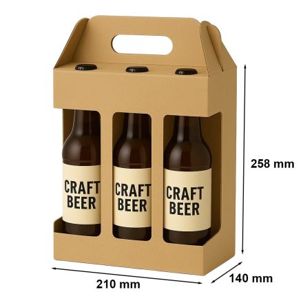 Cardboard box for 6 beer with windows and handle 210x140x258mm