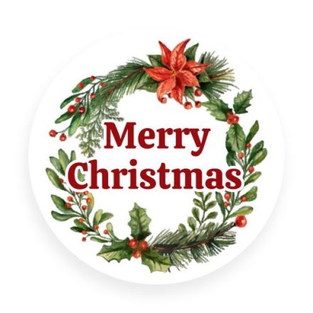 White Fi round stickers 30 mm Merry Christmas wreath 200 pc