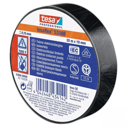 Black electrical insulating tape TESA PVC 19mm x 20m for cables