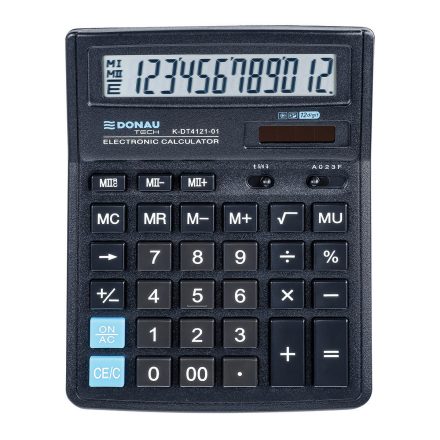 Donau office calculator 12-Digital black battery-solary